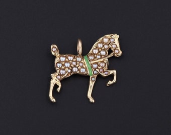 Antique Pearl Horse Pendant of 14k Gold