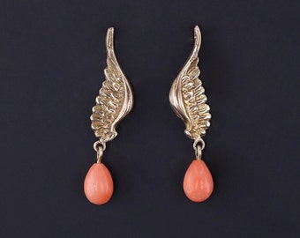 Antique Coral Wing Conversion Earrings of 10k Gold