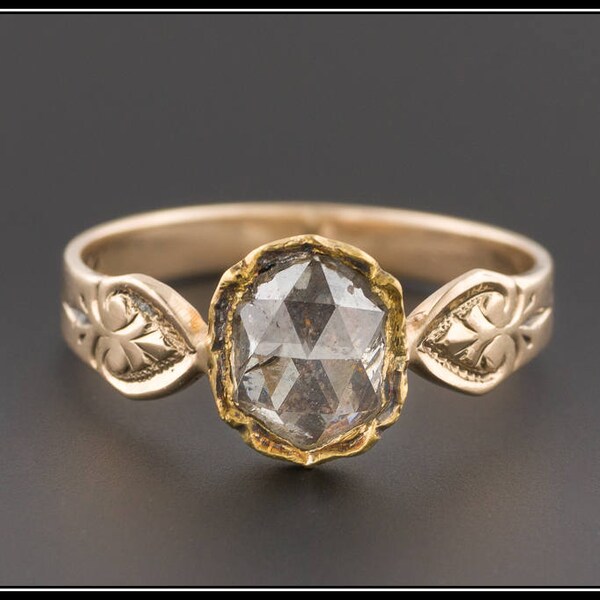 Antiguo anillo de diamante | Anillo de diamante rosa de corte | Antiguo anillo de corte de la rosa | Amarillo anillo oro diamante | Anillo victoriano
