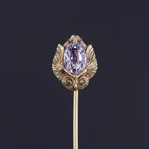Art Nouveau Owl Stickpin of 14k Gold