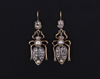 Antique Diamond Insect Earrings of 14k Gold