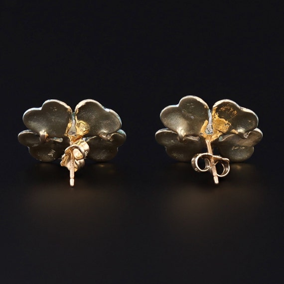 Antique Enamel and Pearl Pansy Earrings 14k Gold - image 4