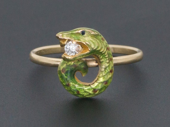 Snake Ring | Enamel & Diamond Snake Ring | 14k Gol