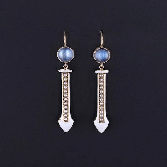 Antique Moonstone and Pearl Conversion Earrings o… - image 2