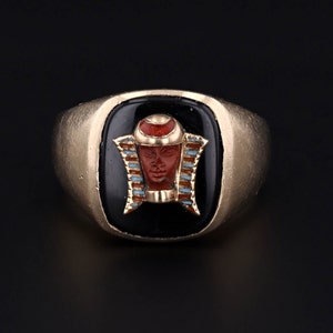 Vintage Enamel Egyptian Revival Pharaoh Conversion Ring of 10k Gold imagem 1