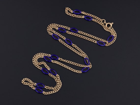 Vintage Blue Enamel 14k Gold Chain - image 1