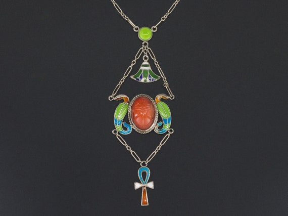 Egyptian Revival Necklace | Enamel Egyptian Reviva