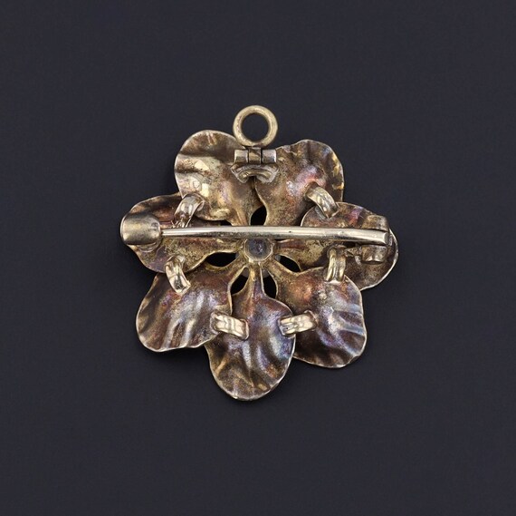 Antique Enamel Flower Pendant or Brooch of 14k Go… - image 3