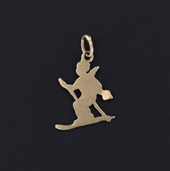 Vintage Skiing Cupid Charm of 14k Gold - image 2