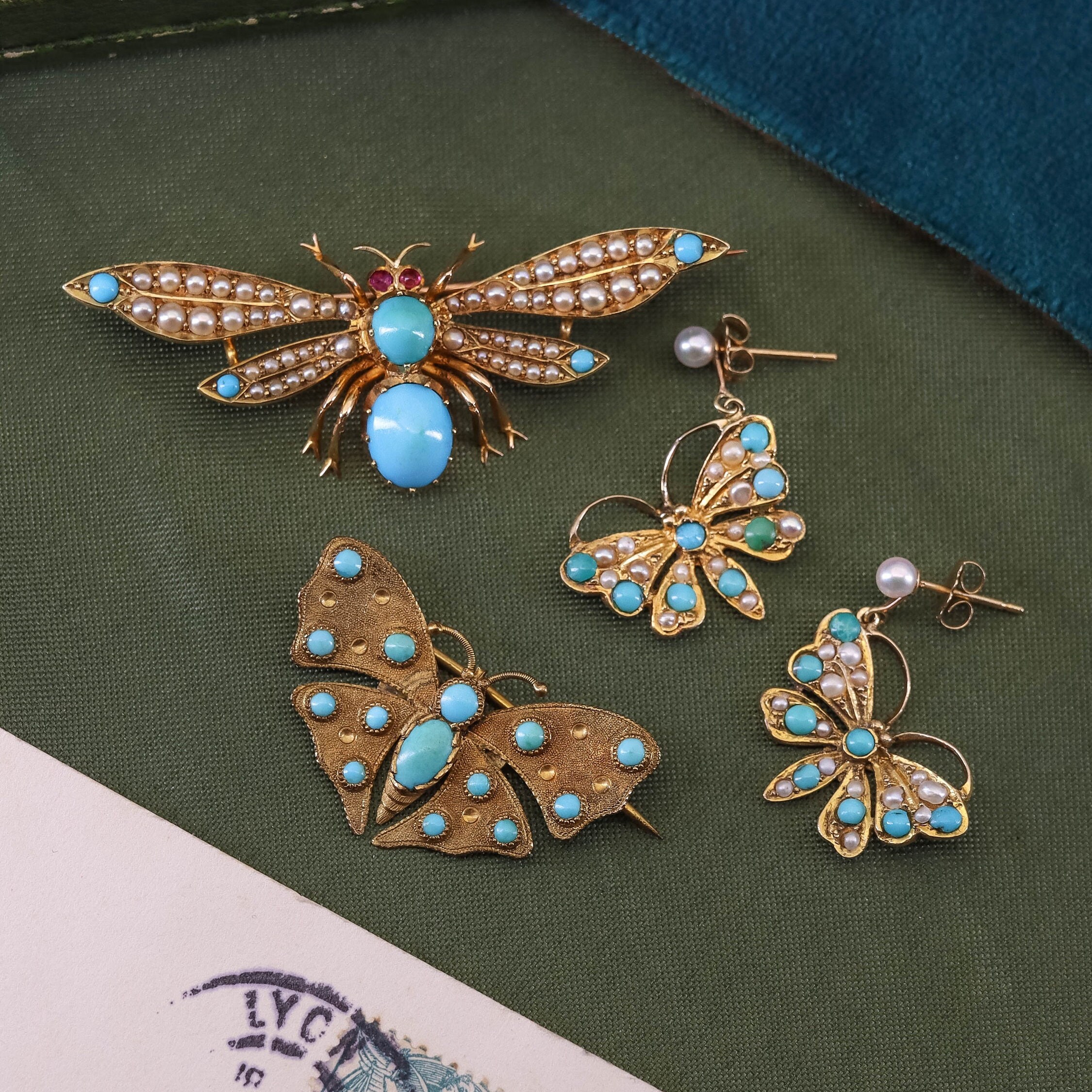 Antique Turquoise Butterfly Brooch of 14k Gold - Etsy