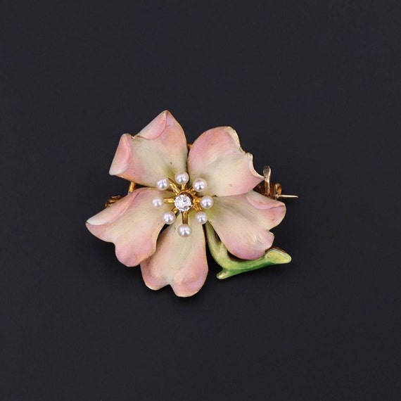 Antique Enamel Brooch of 14k Gold by Bippart and … - image 1