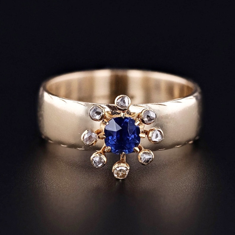 Antique Sapphire & Diamond Conversion Ring of 14k Gold image 1