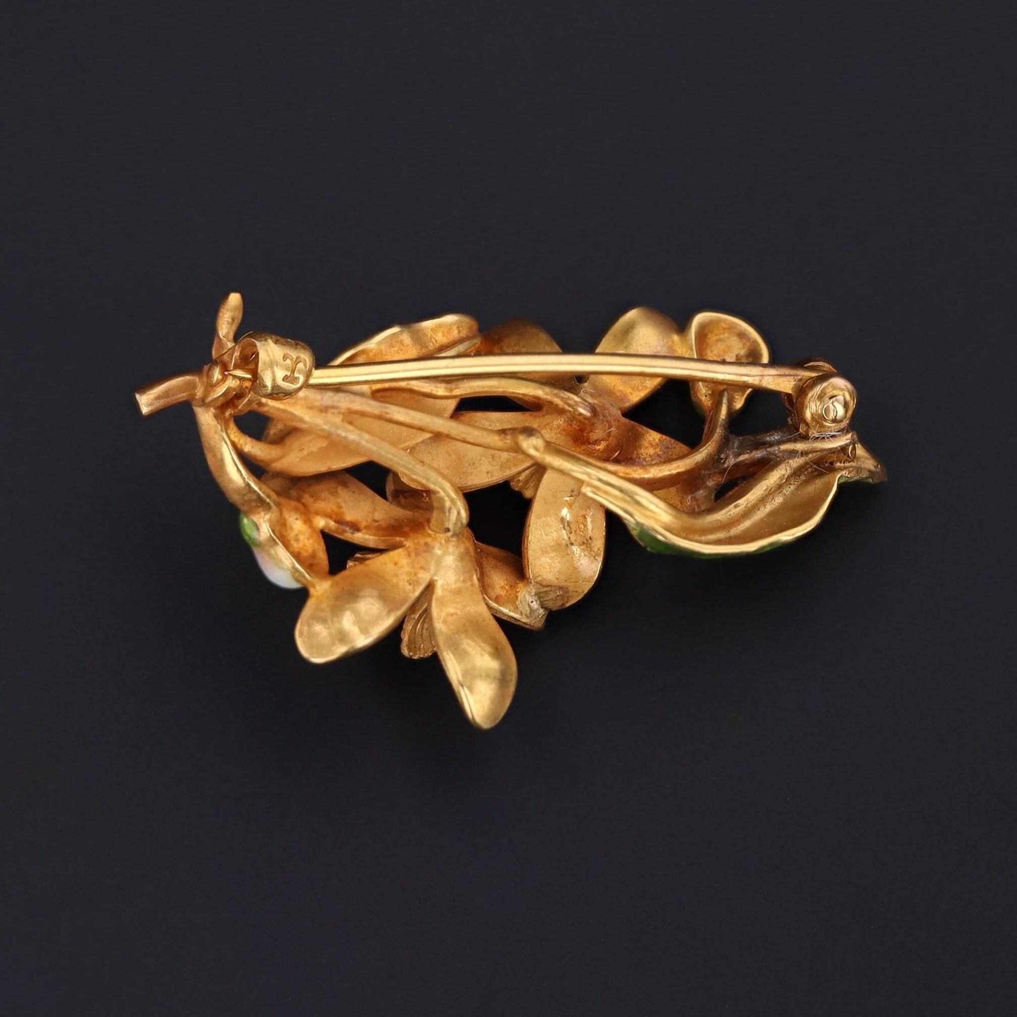 アンティーク エナメル フラワー ブローチ 14K ゴールド - Etsy 日本