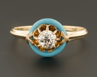 Engagement Ring | Diamond Ring | Enamel & Diamond Ring | Vintage Engagement Ring | 14k Gold Ring