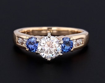 Vintage Certified Diamond and Sapphire Engagement Ring of 14k Gold