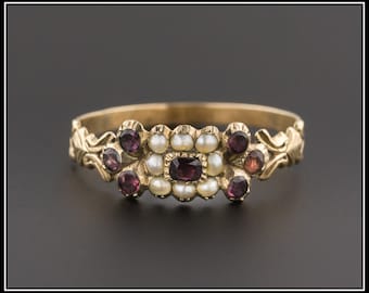 Antique Georgian Garnet & Pearl Ring | Antique Ring | 10k Gold Ring | Garnet Ring | Antique Ring | Georgian Ring