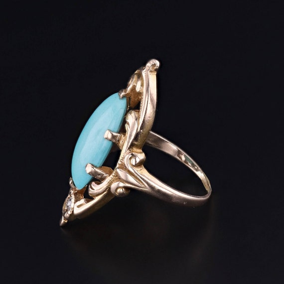 Antique Turquoise and Diamond Ring of 10k Gold - image 4