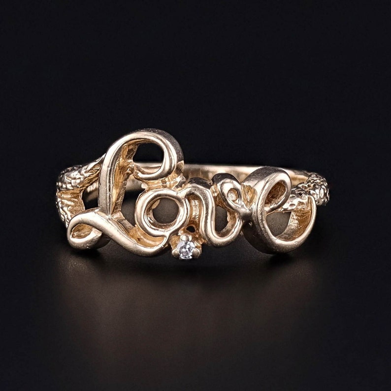 Vintage Diamond Love Ring of 14k Gold image 1