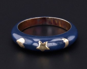 Vintage Blue Enamel Ring of 14k Gold