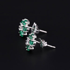 Vintage Emerald and Diamond Flower Stud Earrings image 3