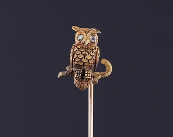 Antique Owl Stickpin of 14k Gold