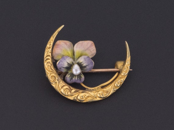 Antique Enamel Flower Pin | Antique Enamel Pansy P