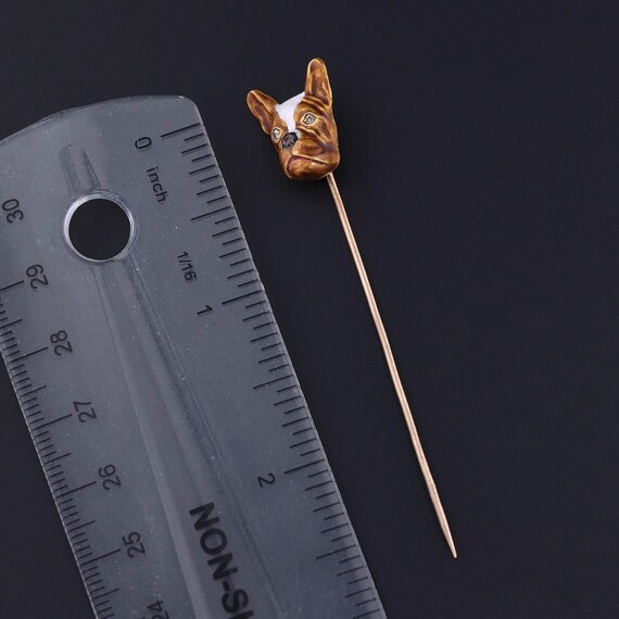 Antique Enamel Boston Terrier Stickpin of 14k Gold - image 3