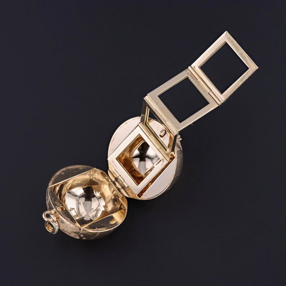Vintage Diamond Globe Locket Pendant of 14k Gold - image 2