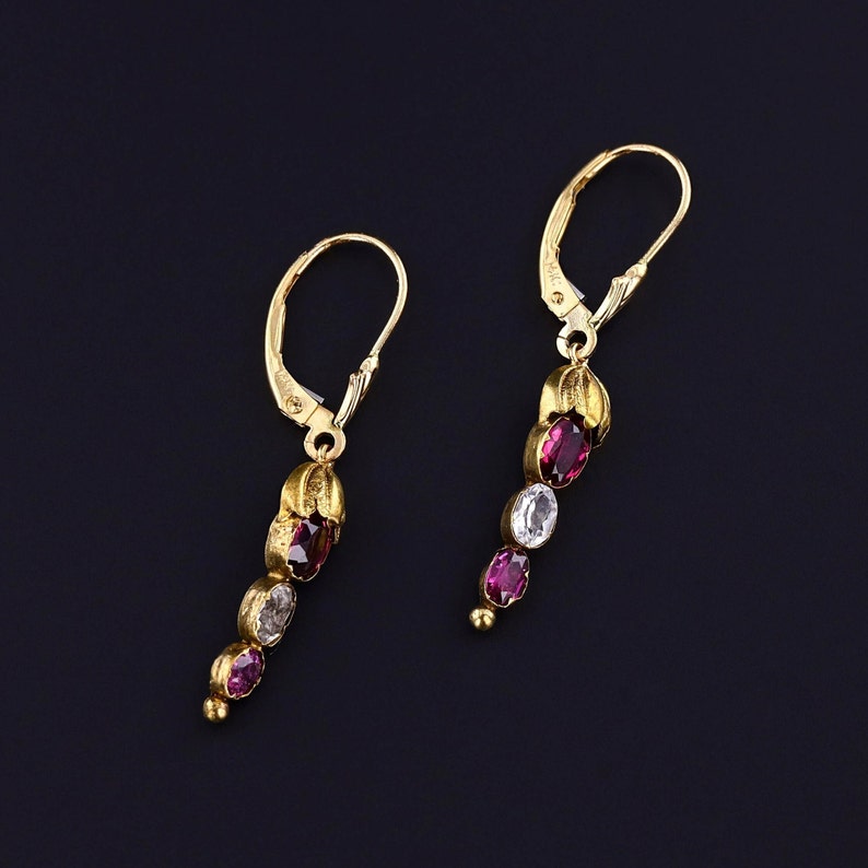 Antique Garnet and Rock Crystal Conversion Earrings of 14k Gold image 3