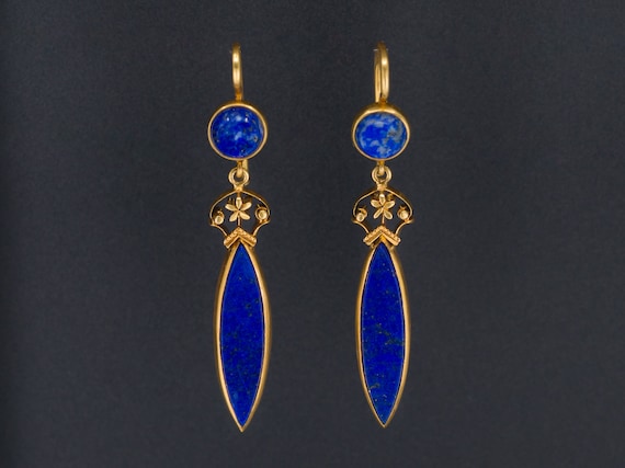 Antique Lapis Lazuli Earrings | 14k Gold Earrings