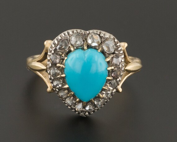 Turquoise & Diamond Heart Ring | Heart Ring | 14k
