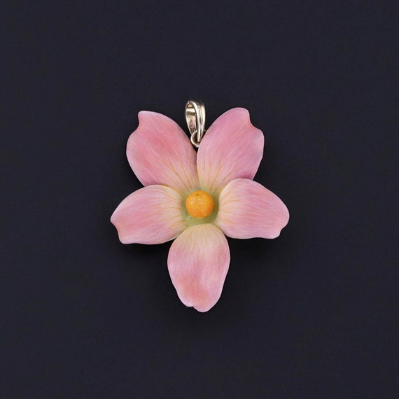 Antique Pink Enamel Violet of 14k Gold