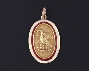 Pelican & Her Piety Charm | Antique Cufflink Conversion Charm | 14k Gold Enamel Charm | Gift for Mother