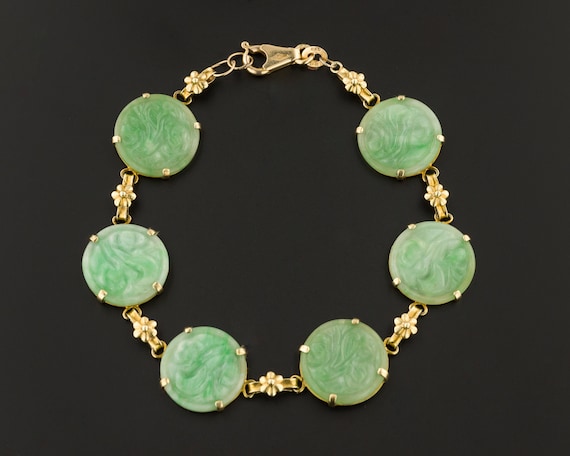 Jade Bracelet | 14k Gold Jade Bracelet | Vintage J