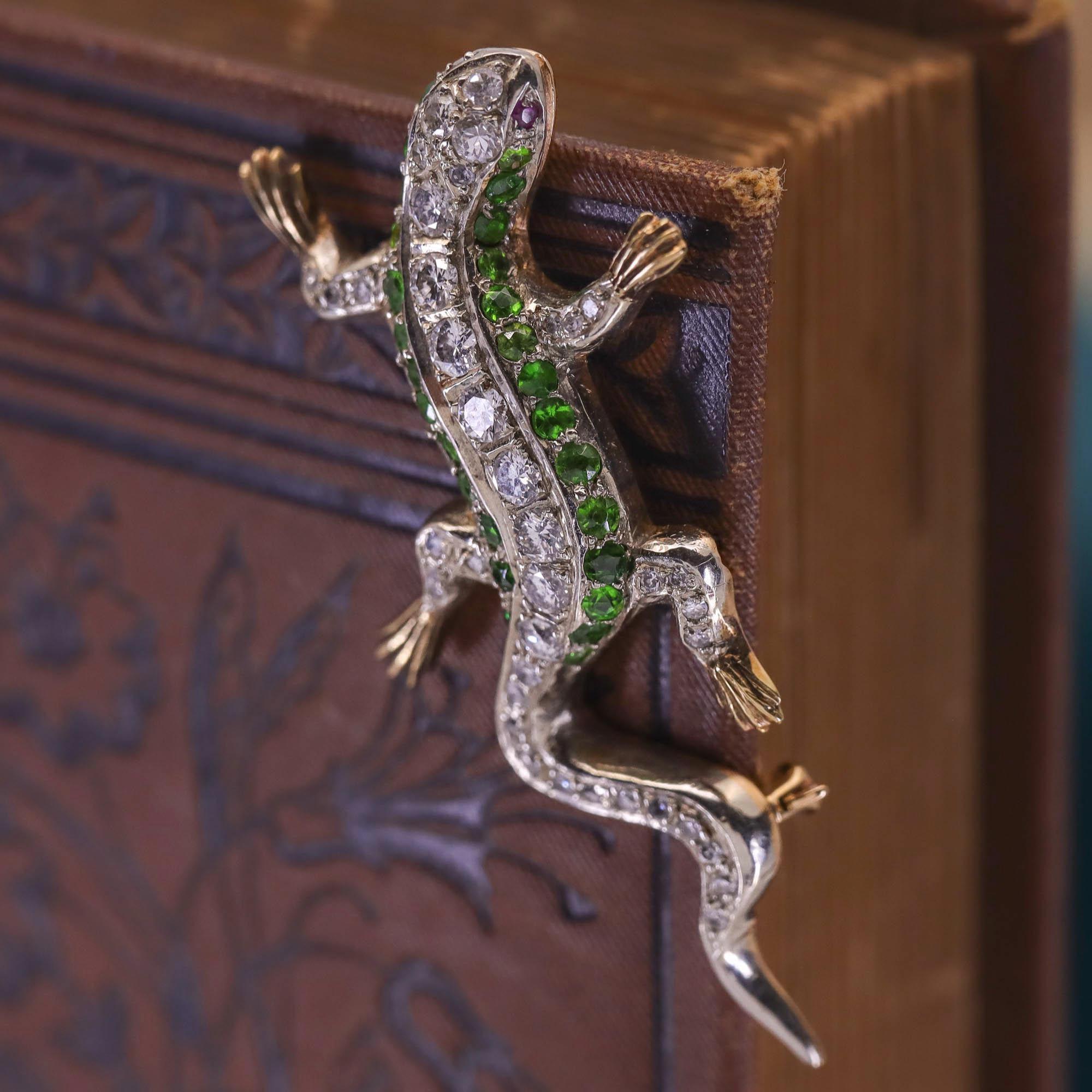 Vintage Diamond and Demantoid Garnet Lizard Brooch of 14k Gold - Etsy