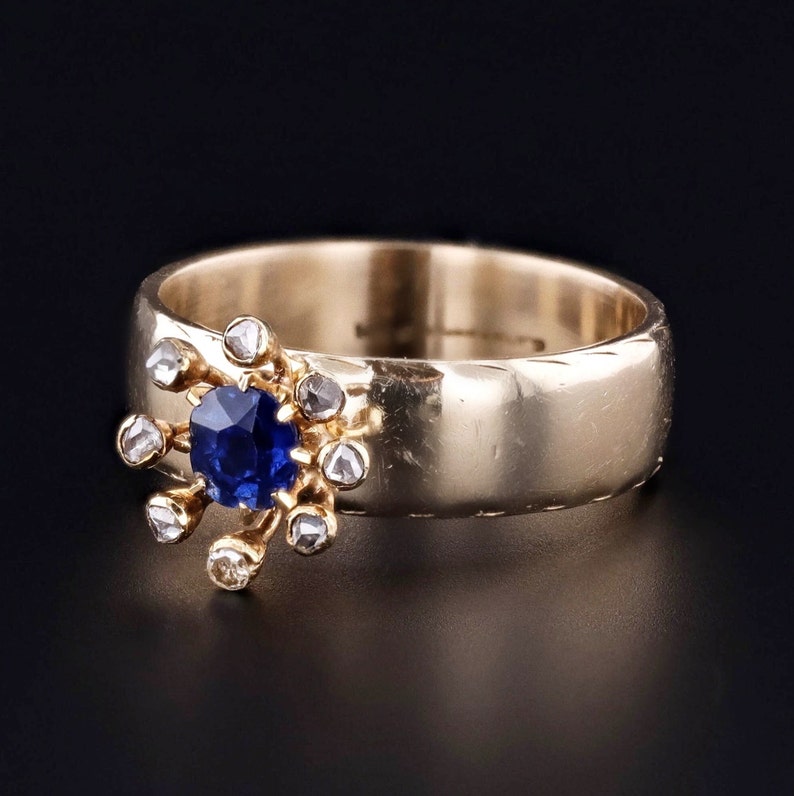 Antique Sapphire & Diamond Conversion Ring of 14k Gold image 2