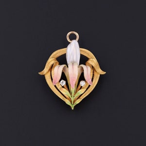 Art Nouveau Enamel Flower Pendant Brooch by Krementz image 1