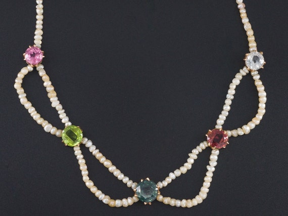 Pearl & Gemstone Necklace | 14k Gold Seed Pearl Ne