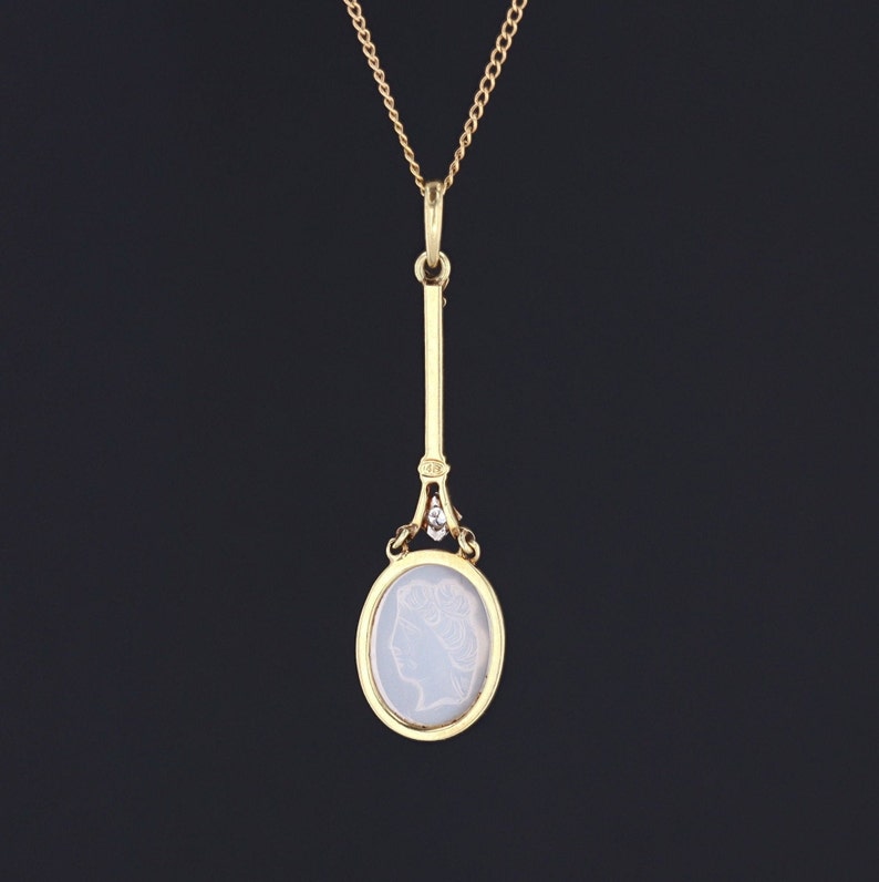 Vintage Moonstone Cameo Pendant of 14k Gold image 2