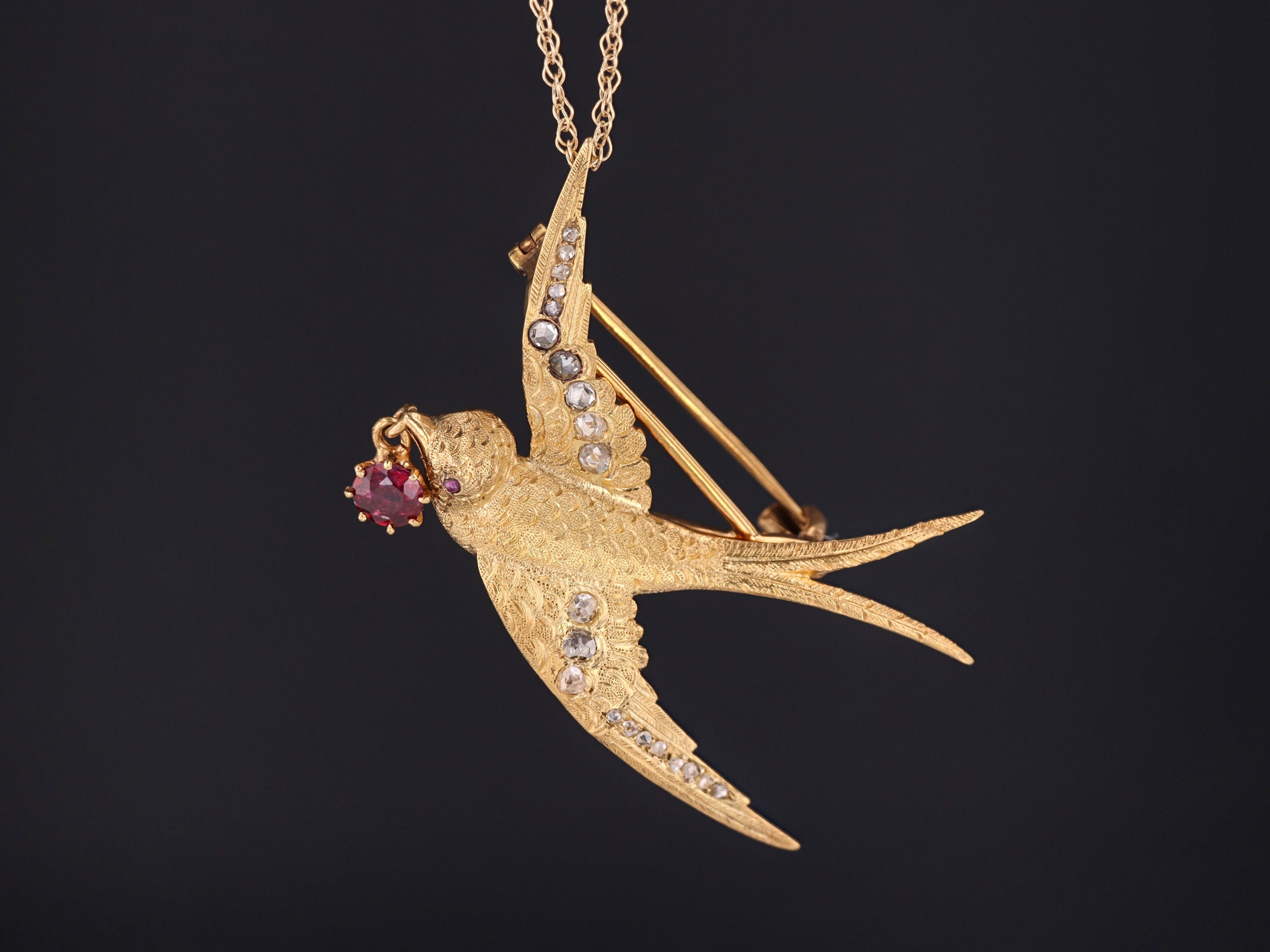 Antique Swallow Necklace or Brooch 14k 