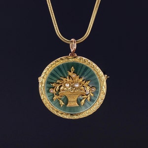 アンティーク ギョーシェ エナメル フラワー バスケット ネックレス 14K ゴールド