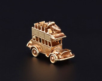 Vintage Bus Charm of 14k Gold