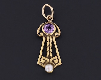 Art Nouveau Amethyst and Pearl Conversion Charm of 14k Gold