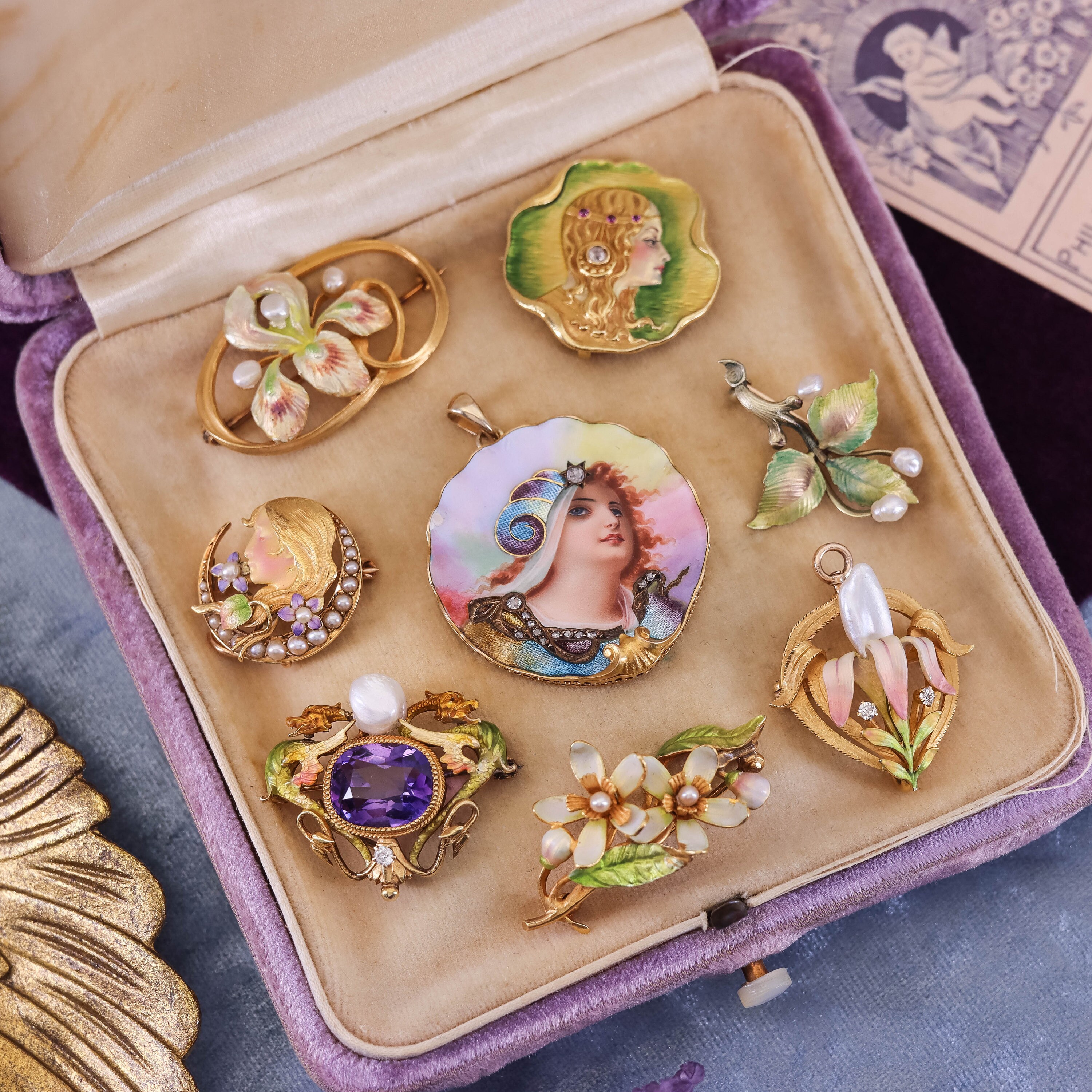 14Kゴールドのアンティークエナメルフラワーブローチ - Etsy 日本