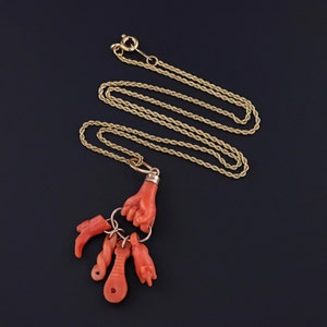 Antique Coral Hand Charm Pendant of 14k Gold image 3