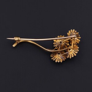 Antique Enamel and Diamond Daisy Brooch of 14k Gold image 3