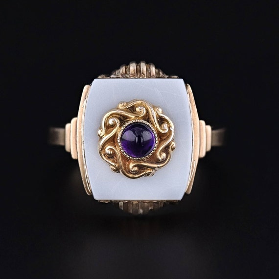 Vintage Amethyst and Agate Ring of 10k Gold - image 1