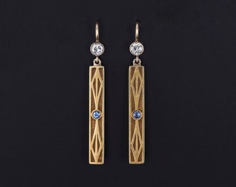 Antique Sapphire and Diamond Conversion Earrings of 14k Gold