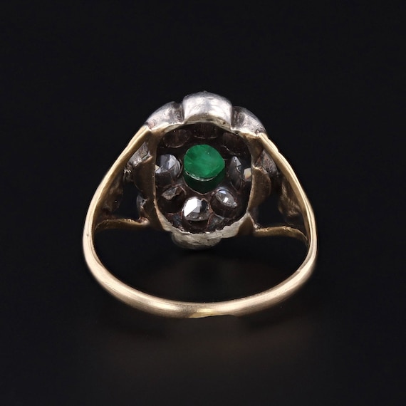 Antique Emerald Cabochon and Diamond Ring - image 4