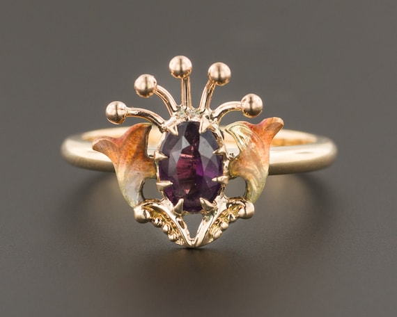 Antique Enamel Ring | Amethyst Glass Doublet & Ena